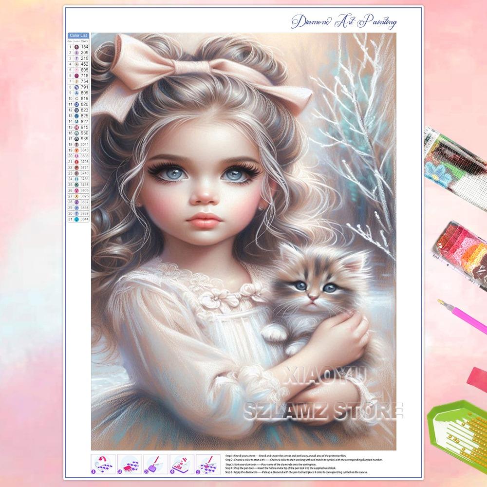 

Алмазная живопись своими руками Милая девушка и животное Новинка 2025 Полная круглая мозаичная вышивка AB Алмазное искусство Хобби для взрослых Подарки ручной работы Round 20x30cm
