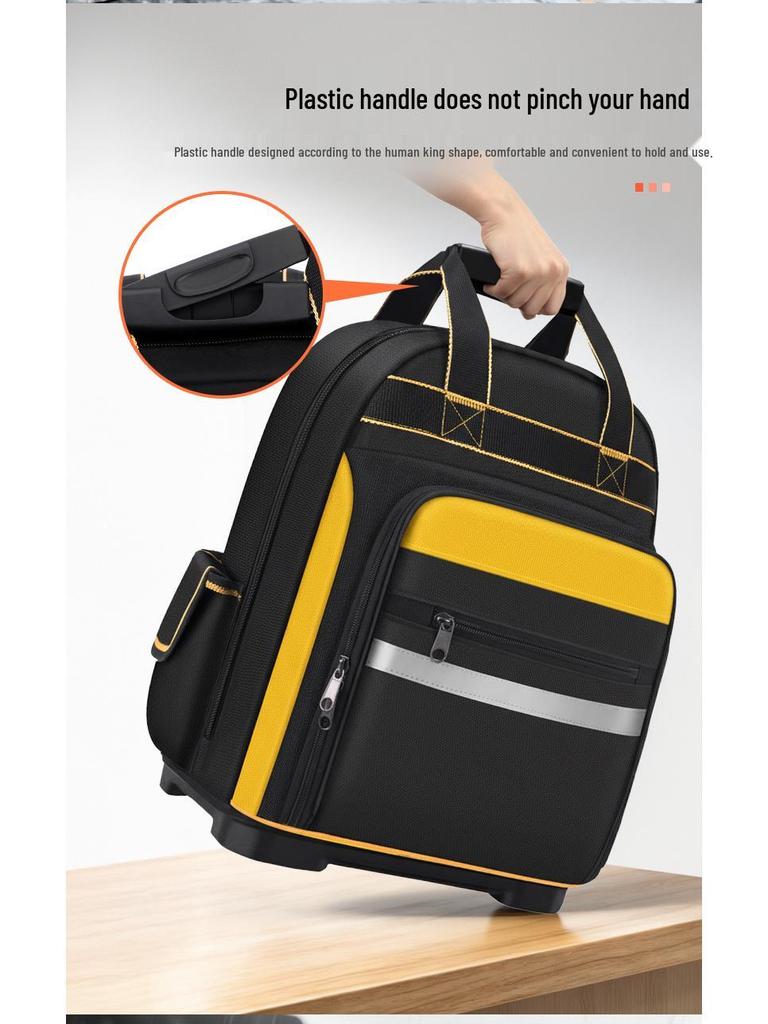 Durable Large Capacity Multi-pocket Tool Backpack with Double Shoulder Straps - Made of Thickened Wear-resistant Oxford Cloth.