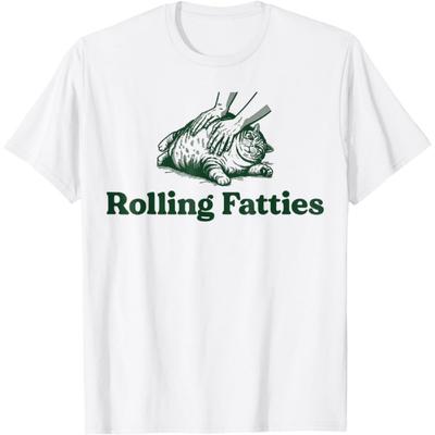 RUJUNMAN Rolling Fatties Cat Funny Cute Cat Lover Kitten Owner Kitty Novelty T-Shirt Funny Cat Lover Novelty Shirt