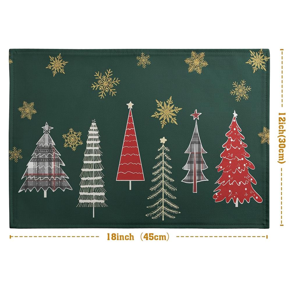 1/2/4/6/8pcs Green Snowflake & Linen Placemats Suitable for Christmas Table Setting - Rectangular 12x18 Inch Machine Washable Holiday Dining Table