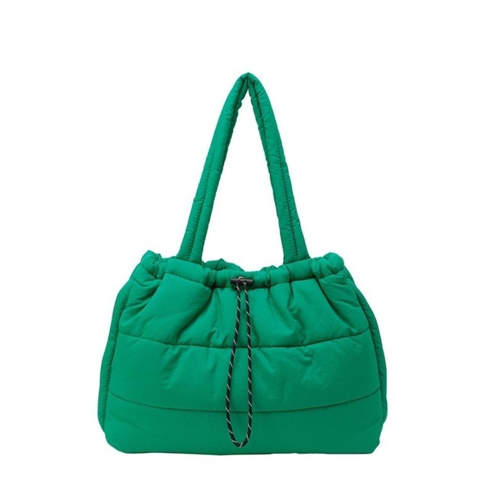 Versatile Puffy Quilted Tote Bag Down Large Capacity Underarm Bags Drawstring Shoulder Bag Casual