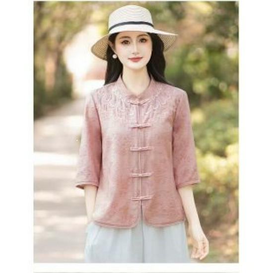 Summer New Stylish Seven-Sleeve Chinese Style Shirt for Middle-Aged Women