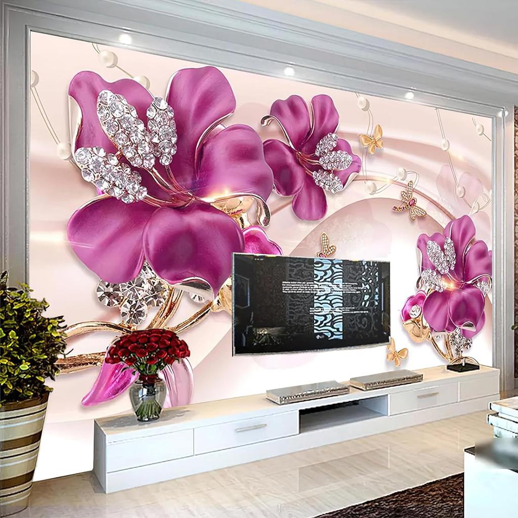 Purple Jewel Flower 3d Wallpaper Mural European Luxury Diamond Flower Mural Living Room Bedroom Wallpaper