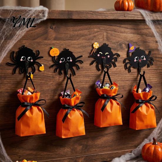 Stable Load Bearing Hook for Bags Wooden Spider Wall Keys Hat Towel, Cute Cartoon Black Decorative Halloween Hanger, Mounted Gothic Key Entryway
