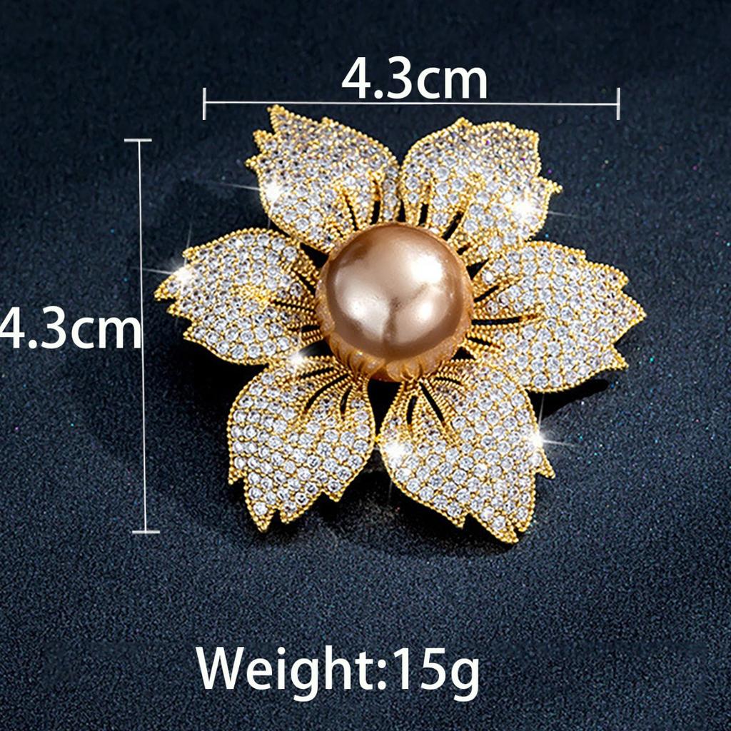Simple Temperament Elegant Bauhinia Brooch Suit Pearl Women'S Brooch Full Diamond Flower Cardigan Accessories Pin