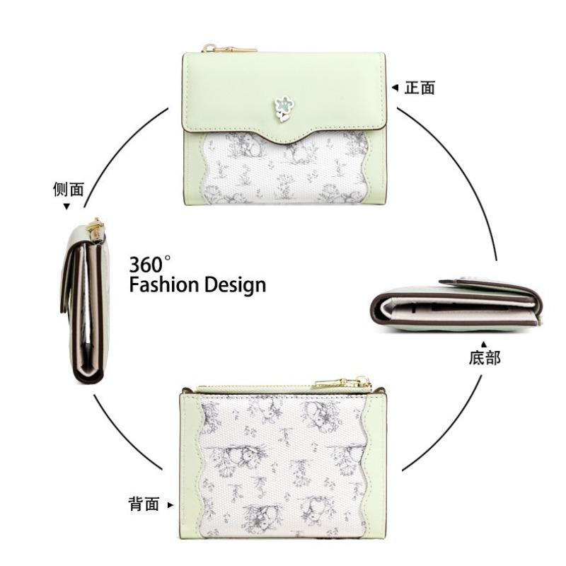 Hot-selling wallet women's card bag simple integrated flowers and plants small fresh girls change bag zipper