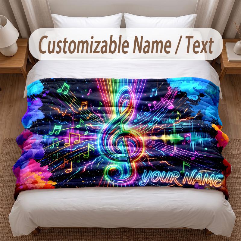 Music General Theme Soft Blanket Personalized Custom Name Text Print Warm Blanket Home Sofa Bedroom Decor