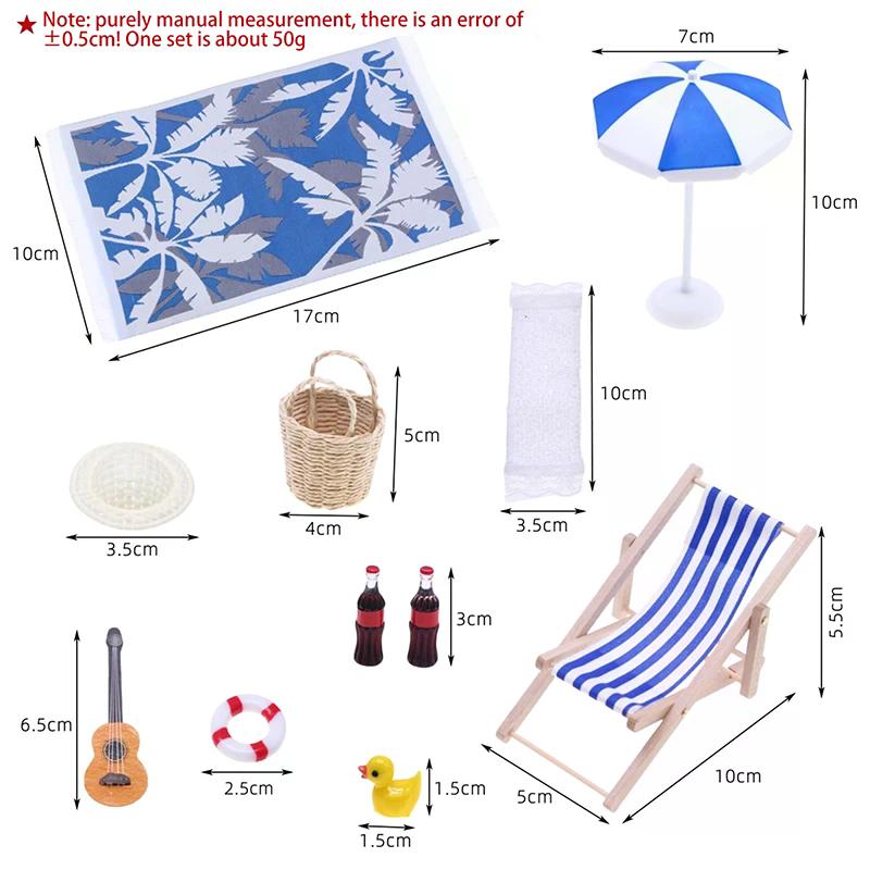 1 Set Dollhouse Mini Sunshade Umbrella Deckchairs Fairy Garden Decoration Summer Beach Micro Landscape DIY Accessories