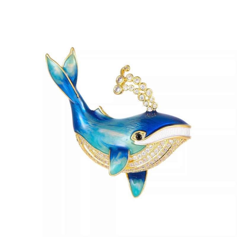 Blue Whale Brooch - High-end Elegant Enamel Brooch with Detailed Whale Playing in Water Design - Creative Inspiration Pin