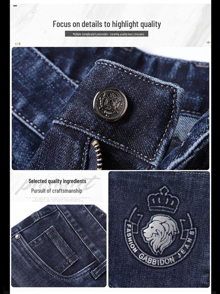 Four Seasons Men's Slim Fit Embroidered Denim Jeans - High-End Business Casual