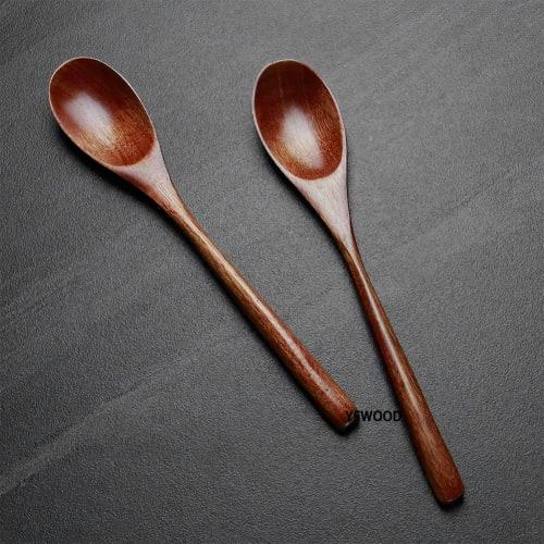 YFWOOD 2-Piece Spoon Set, 22.5cm, Natural Wood with Genuine Lacquer Coating, Soup Spoon, Wooden Dinner Spoon, Lightweight, Curry Spoon, Table Spoon, S
