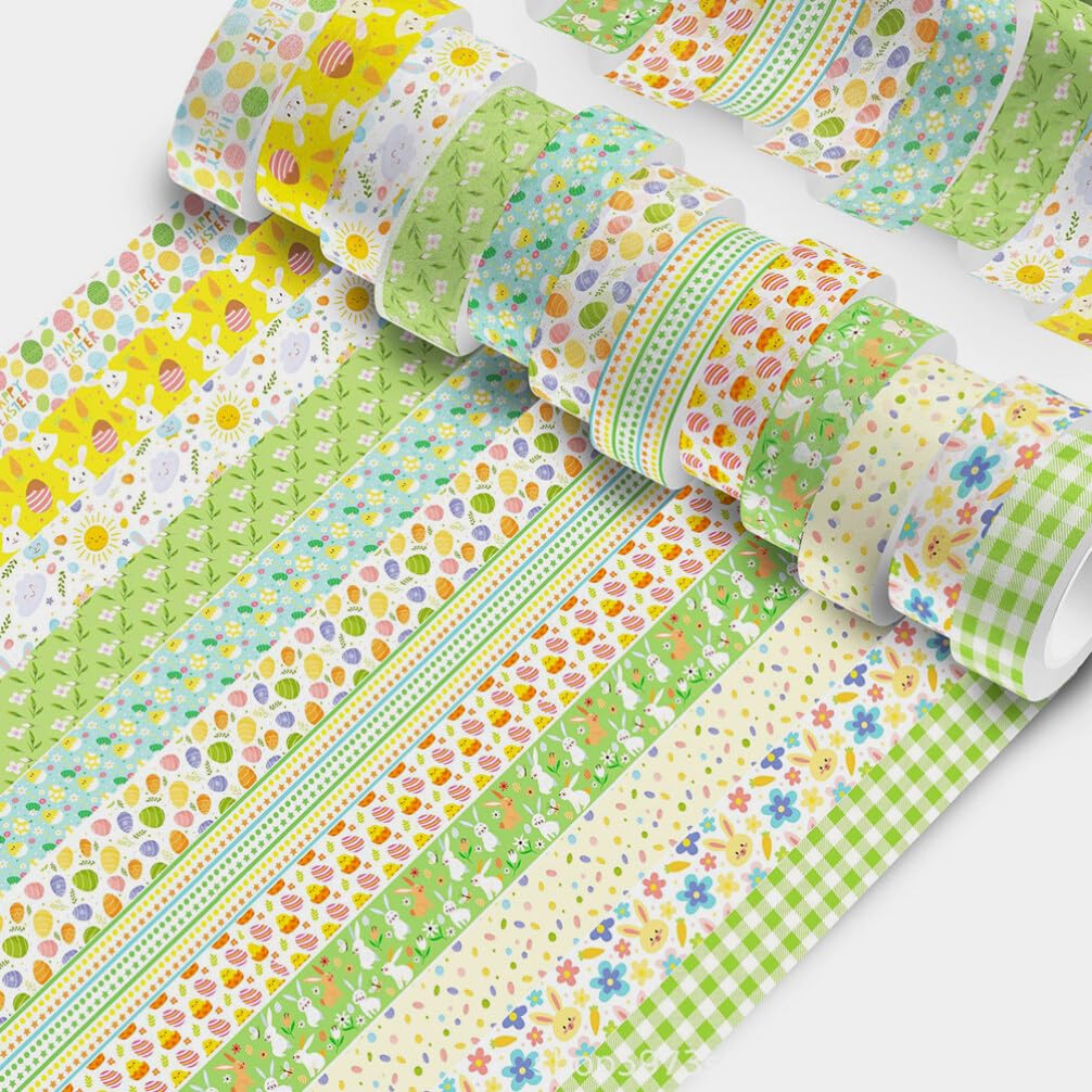 SEWACC Easter Masking Tape Set Washi Paper Stickers Spring Bunnies Decorative Adhesive Tape DIY Assorted Colors 5m Length x 15mm Width Perfect for