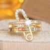 Cute Female White Rainbow Zircon Stone Gold Color Wedding Rings Promise Open Adjustable Engagement  For Women