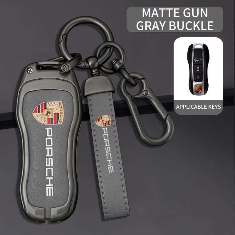 BMGB9 3 Buttons Zinc Alloy Leather Car Key Case Cover Key Shell For Porsche Cayenne Panamera Macan Cayman 718 911 Taycan Sticker