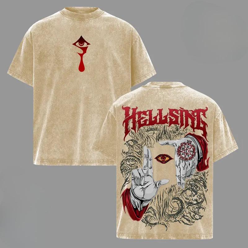 Hot Anime Hellsing Alucard Graphic Tee Men Women Short Sleeve Clothing Washed Cotton Tshirt Casual T-shirt Harajuku Male T Shirt