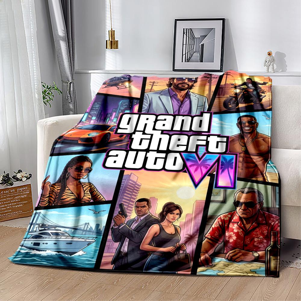 Grand Theft Auto Gta Vi Game Art Blanket Comfortable Perfect For Seaside Bed Couch For All Occasions Playful Design Ideal Gift For Birthday Valentine'