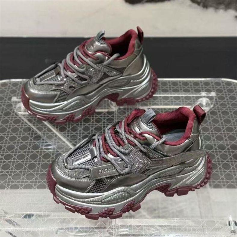 Petite Rhinestone Platform Sneakers - Women's Sporty Casual Spring/Autumn 2025 Style