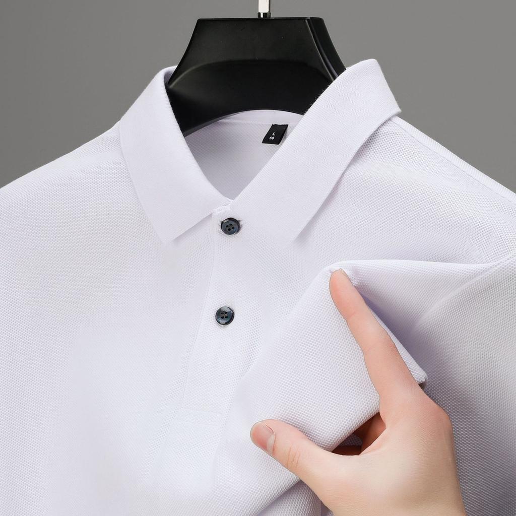 Men'S Business Casual Lapel Cotton Short Sleeve Polo Shirt Loose Solid Color T-Shirt Mens
