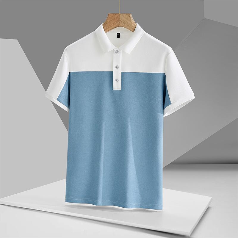 Sommer Kragen Poloshirt Herren Patchwork Kontrastierend Kurzarm Freizeit Oberteil Herren