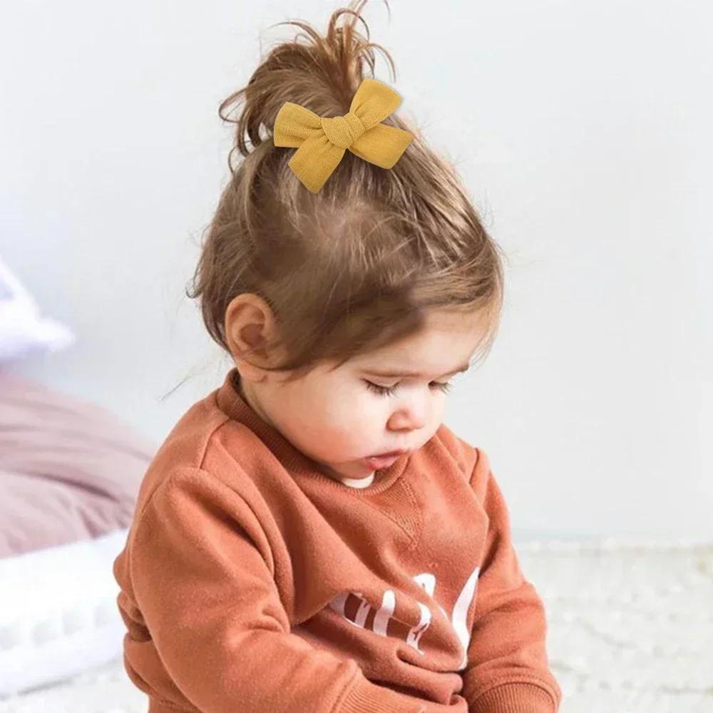 10Pcs/set Solid Color Cotton Hair Bows Hair Clips for Baby Girls Boutique Hairpins Barrettes Headwear Hair Acesssories