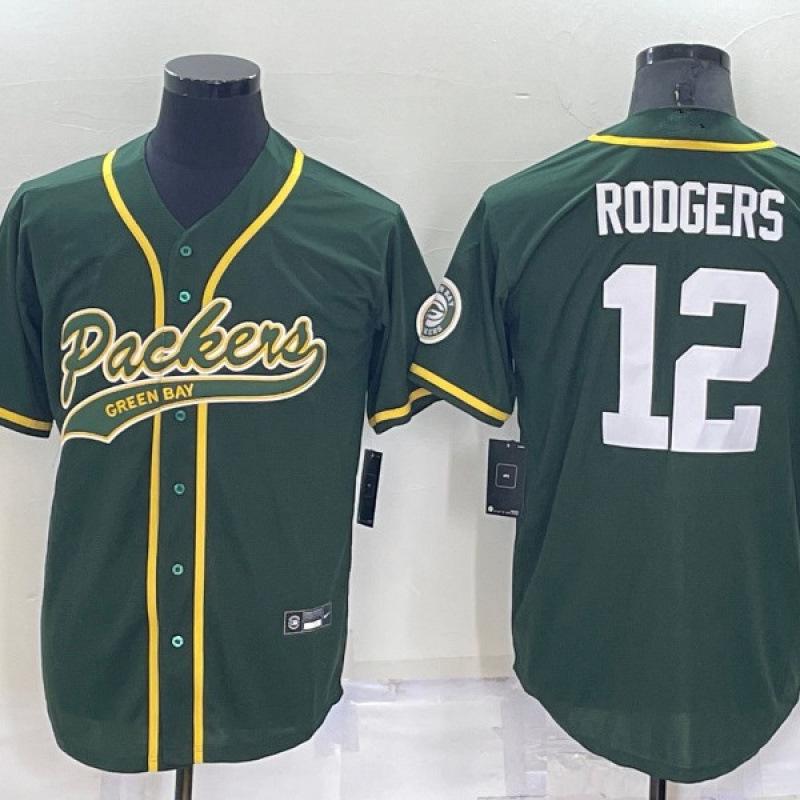 Packers #12 RODGERS Rugby-Baseball Cardigan-Style Retro Embroidered Jersey