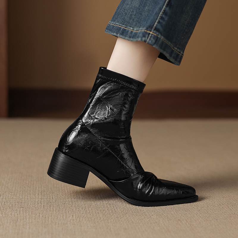 Krazing Po Microfiber Winter Pointed Toe Size 33 Western Boots Size 43 Butterfly-knot Med Heels Ankle Boots