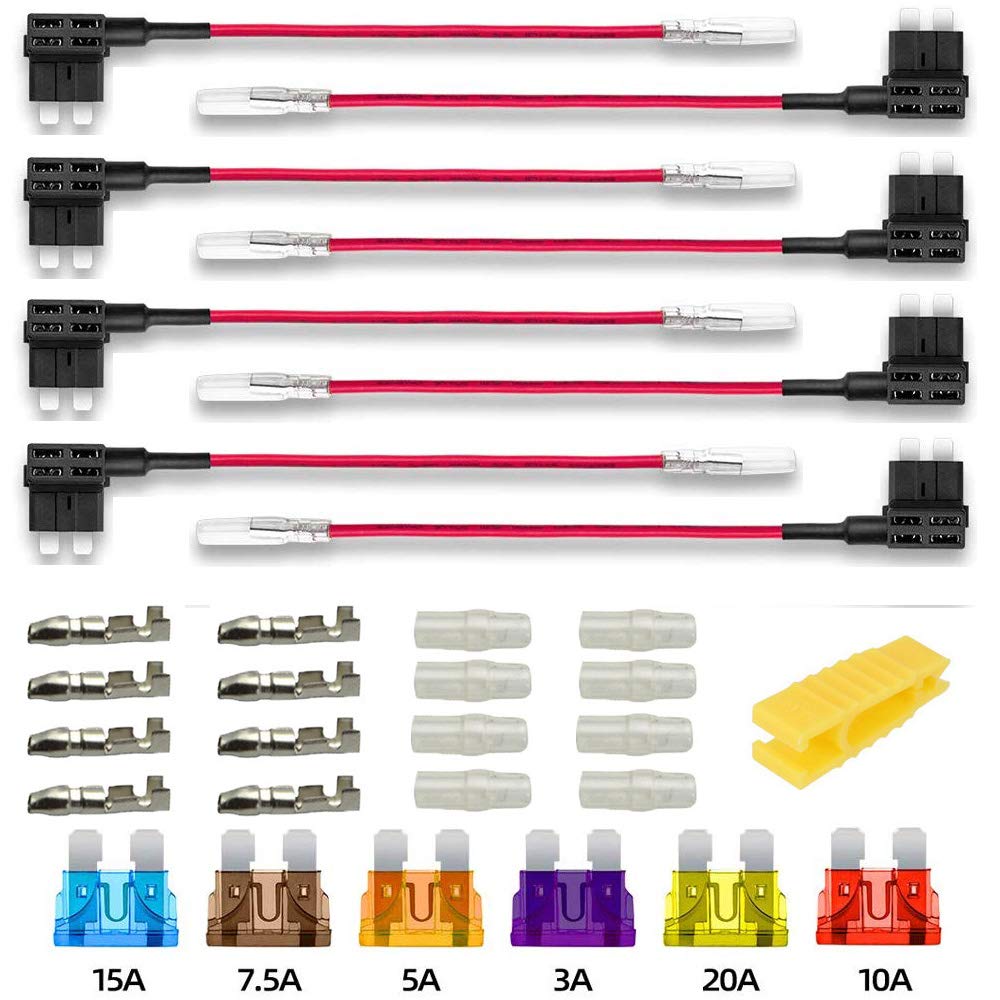 Kiligen 8 Pieces 12V-24V Car Flat Fuse Holder Add Wiring 8 pieces + 6 pieces + 8 pieces