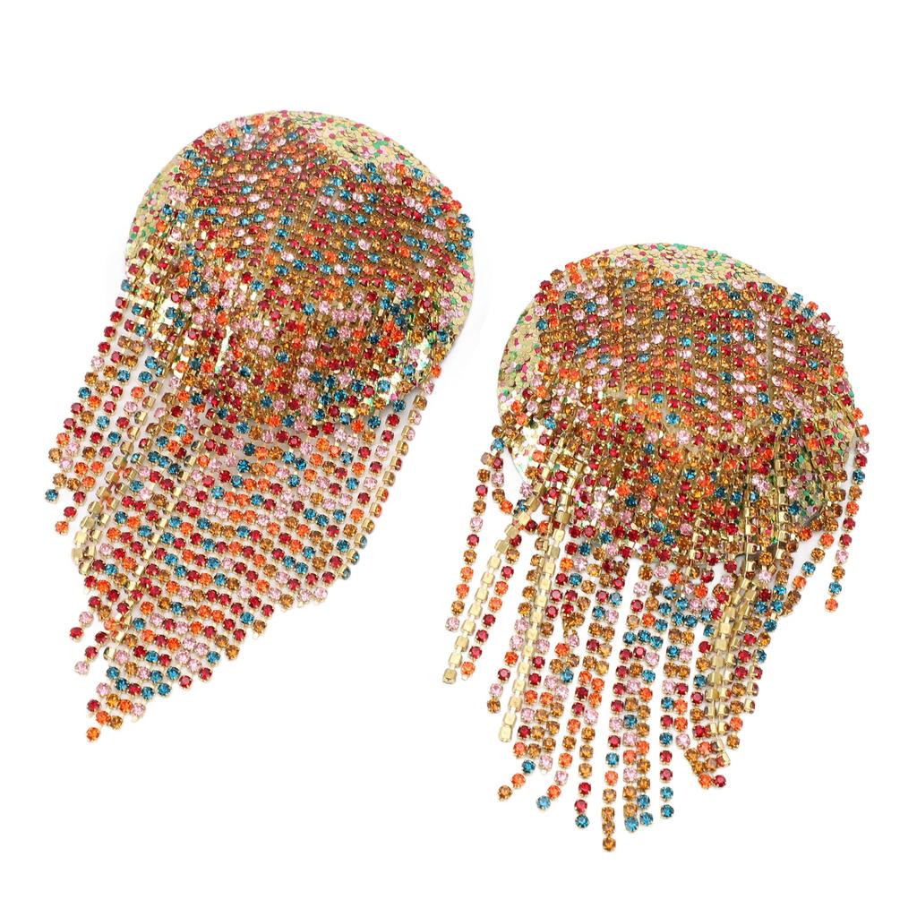 1pair Rhinestone Tassel Nipple Pasties Seamless Reusable Breathable Rhinestone Festival Nipple Stickers for Nightclub Party
