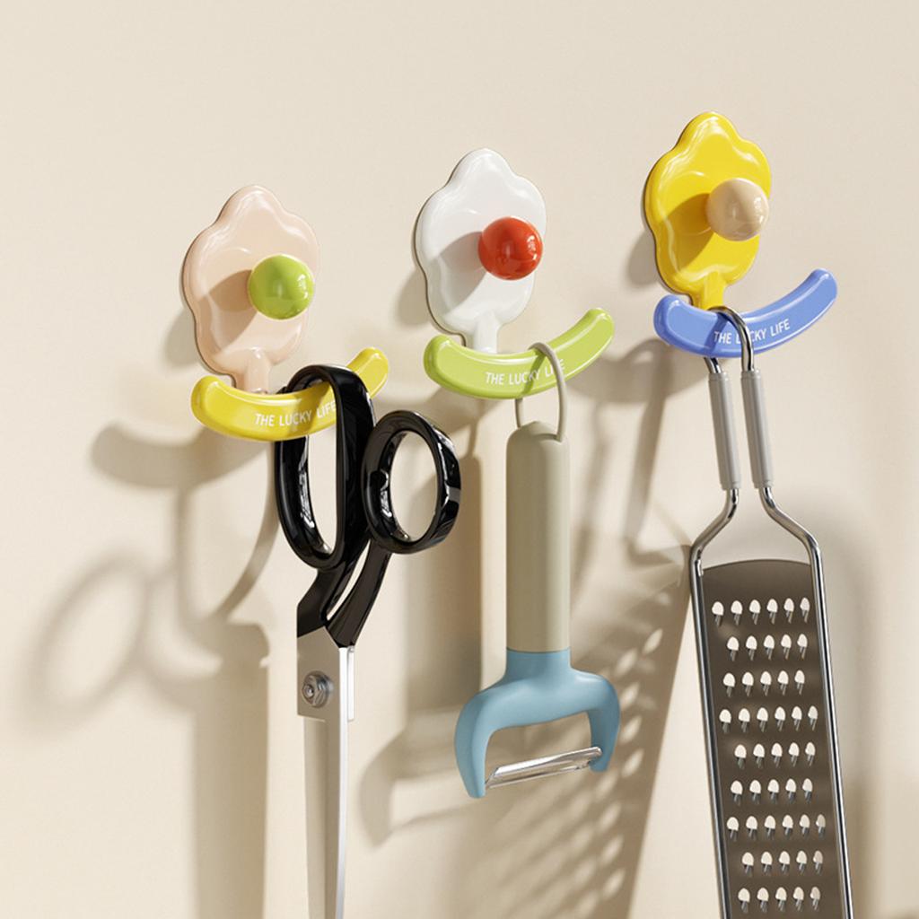 Wall Mounted Flower Hooks Kitchen Bathroom Self-adhesive Hanging Holder Towels Shower Balls Brush Storage Rack