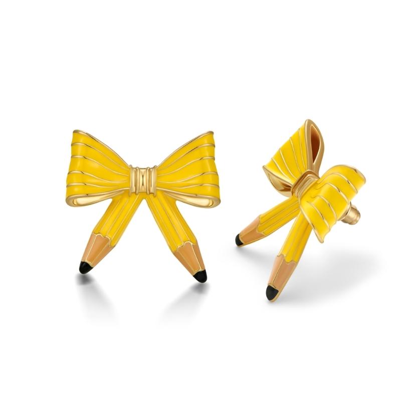 Милые Серьги в Форме Карандаша с Деталью в Виде Банта Идеально Подходят для Студентов и Учителей Медные Серьги-Гвоздики Изящные Гвоздики 1