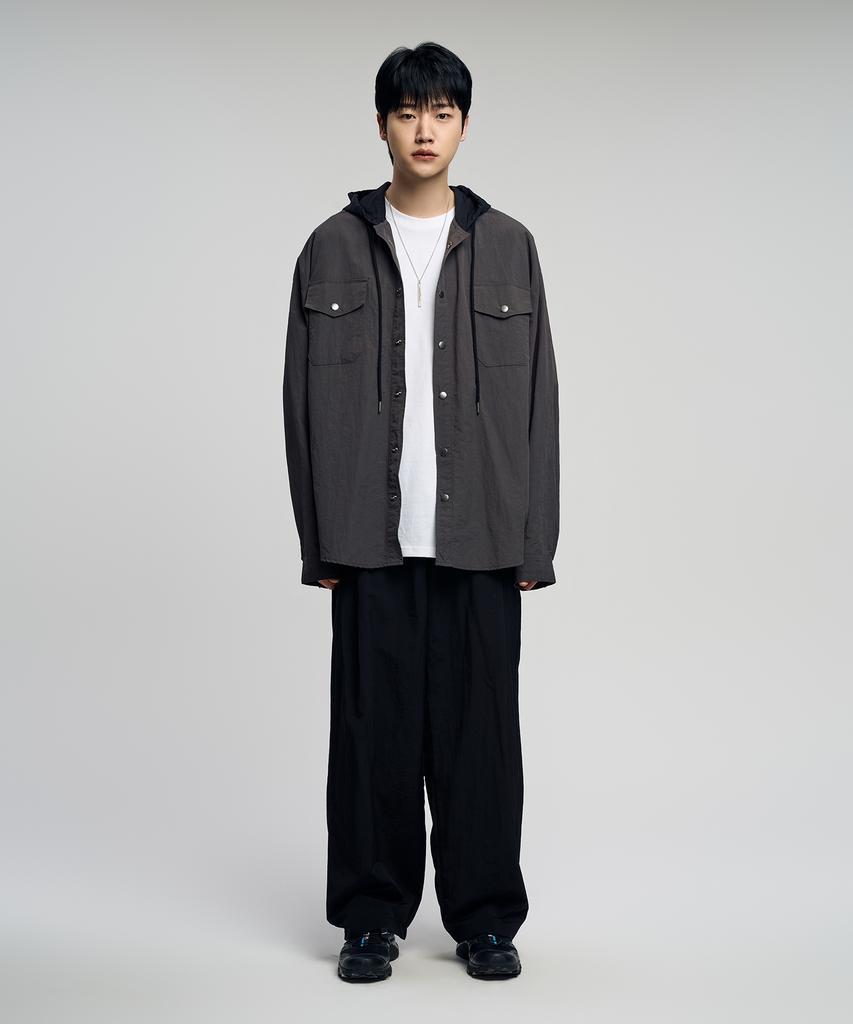 SLOW RECORD HOUSE Nylon Hoodie_Charcoal