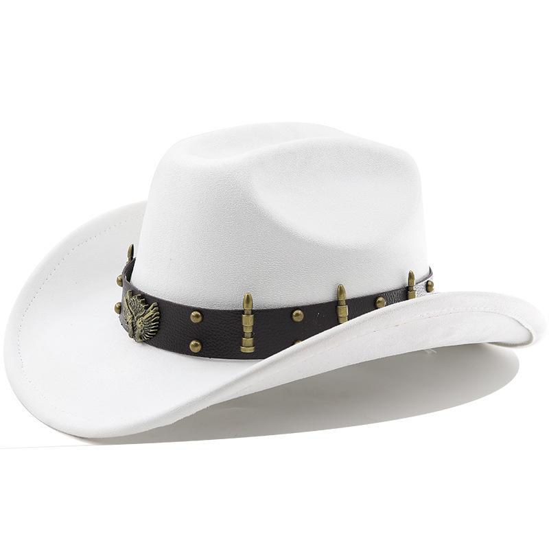 Suede Western Cowboy Hat Vintage Metal Jazz Hat Men's and Women's Ethnic Style Autumn and Winter Big-brimmed Top Hat