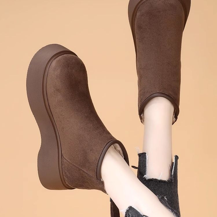 Thick-soled heightening Birkenstocks women's Martin boots 2025 new autumn and winter velvet warm snow boots short boots cotton shoes