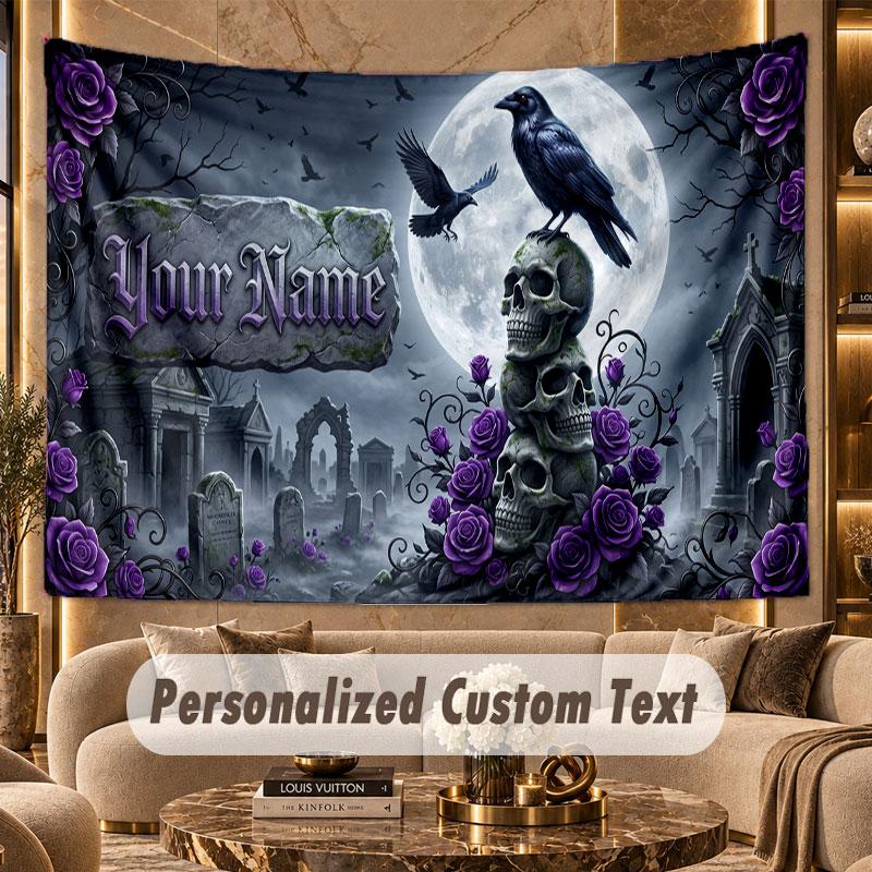 Skull Gothic (45) Theme Wall Tapestry Customized With Name Text Personalized Hanging Tapestry For Bedroom Living Room Decor