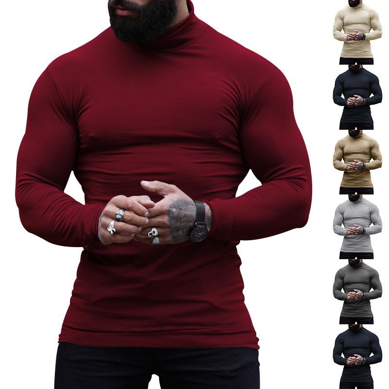 Novo suéter de cashmere de gola alta de cor sólida, suéter slim fit com base, suéter interno quente masculino