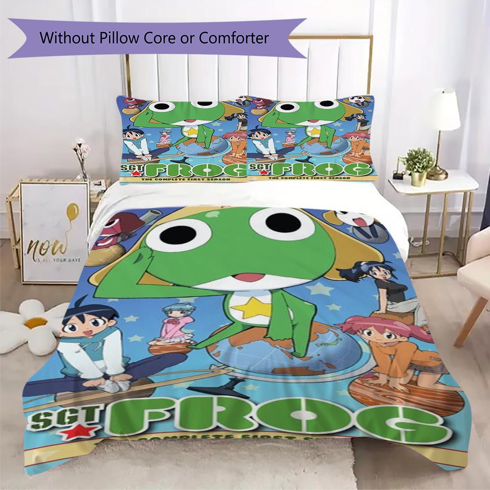 Keroro Pattern Bedding Uilt Set Uilt Cover Pillowcase Home Decoration Birthday Gift (1 * Duvet Cover + 2 * Pillowcase Without Core)