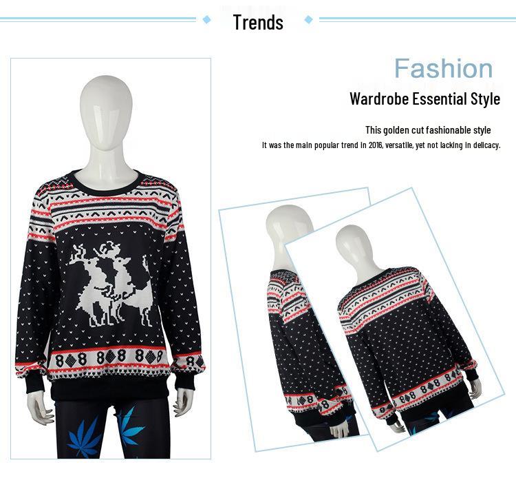 European & American Autumn/Winter Christmas Pullover: Printed Long-Sleeve Round Neck Loose Sweatshirt (SWYS009)