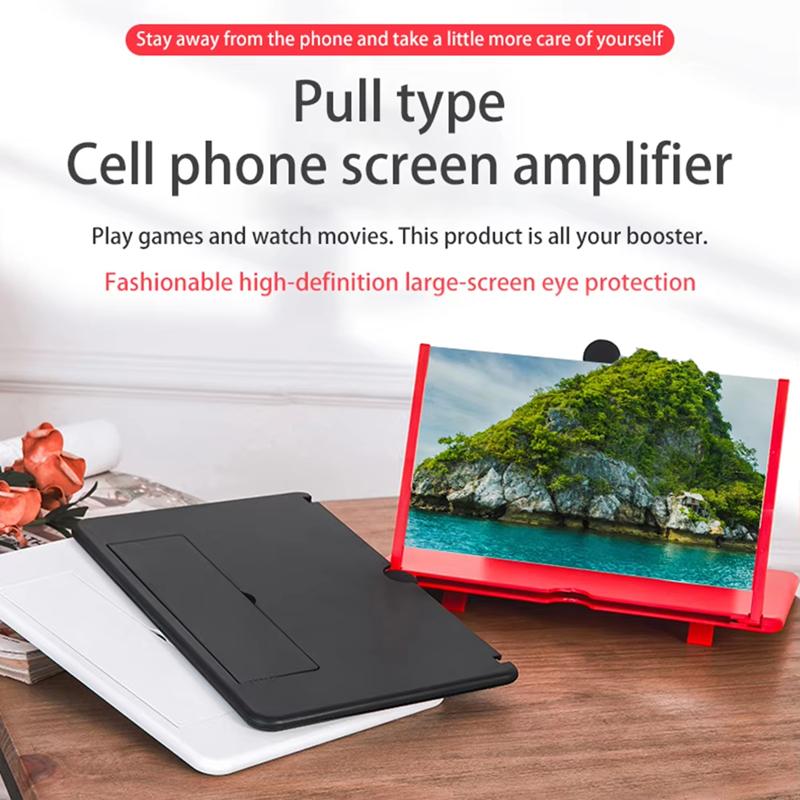 3D HD Phone Screen Amplifier Projector, Foldable Stand for Movies Videos Games, Compatible with All 10/12 Inch Smartphones