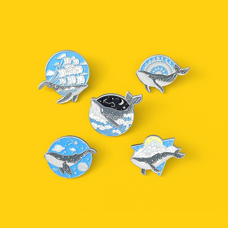Recreational Whale Animal Series Ship Metal Design Badges Brooch Enamel Pins Label Bag Backpack Jewelry Gift Diy Accessories