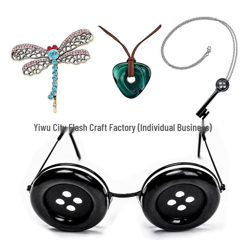 Ghost Mom Cosplay Accessories: Button Glasses, Hair Clip, Key Pendant, Necklace for Halloween Costume and Role-Playing