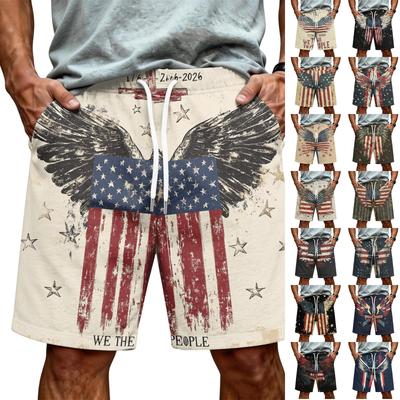 Herren Freizeithose mit Kordelzug und Flügelprint im Stil der amerikanischen Flagge Entspannte Passform Leichter Stoff