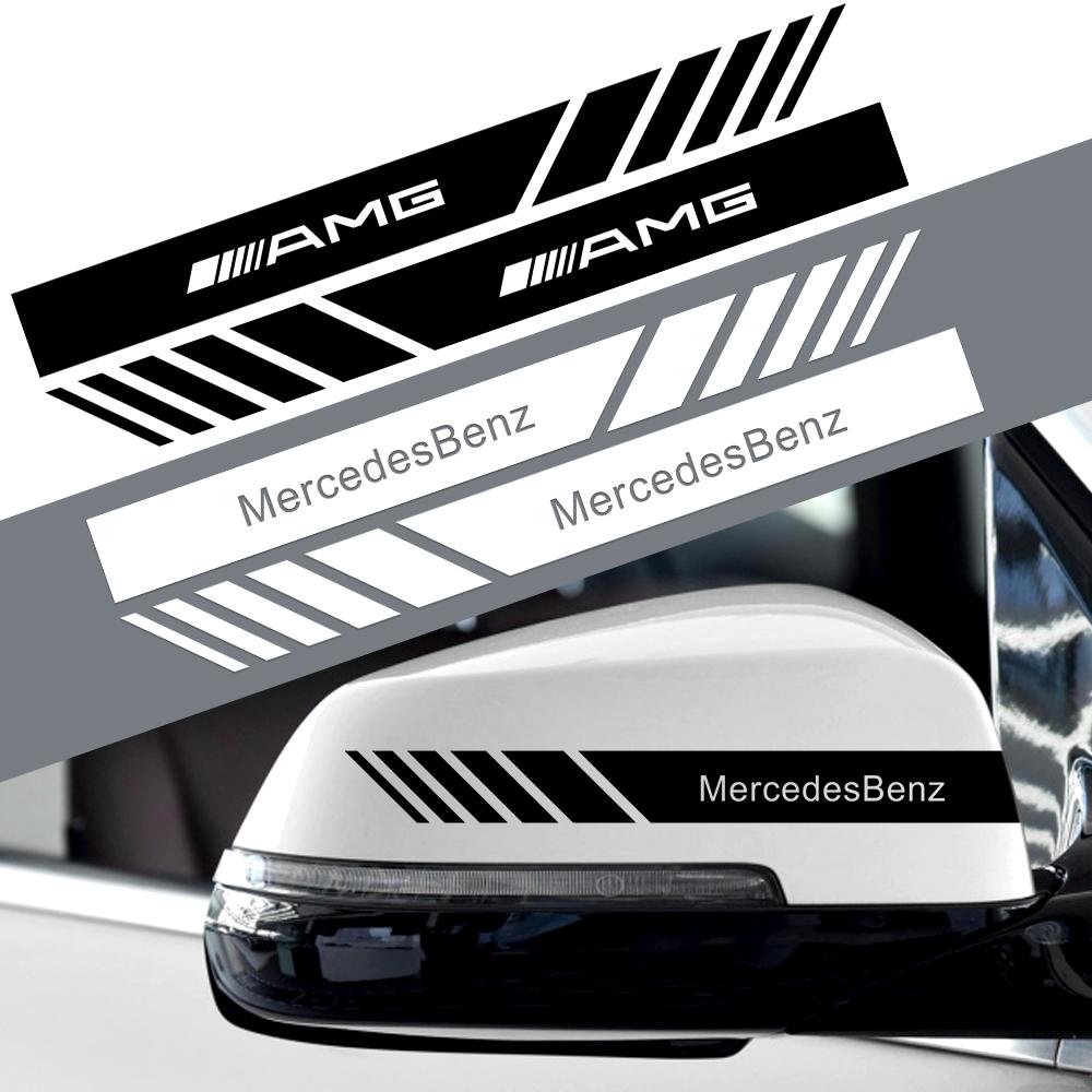 2PCS Car Rearview Mirror Decor Sticker Vinyl Auto Emblem Body Window Decal For Mercedes Benz AMG W124 W202 W203 W211 W212 W220
