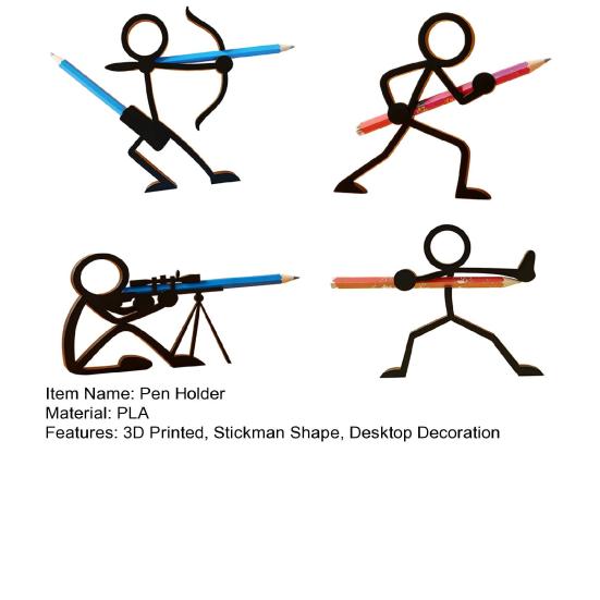 4Pcs 3D Printed Stickman Pen Holder Archer Sniper Swordsman Pencil Stand Home Office Desktop Decoration