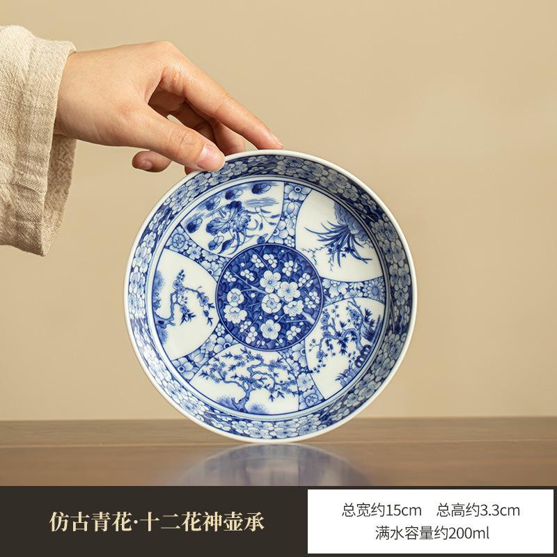 170ml Jingdezhen Antique Blue And White Gaiwan Aesthetic Twelve Gods Of Flowers Tea Tureen Tea Making Cover Bowl Cafes Tea Craft