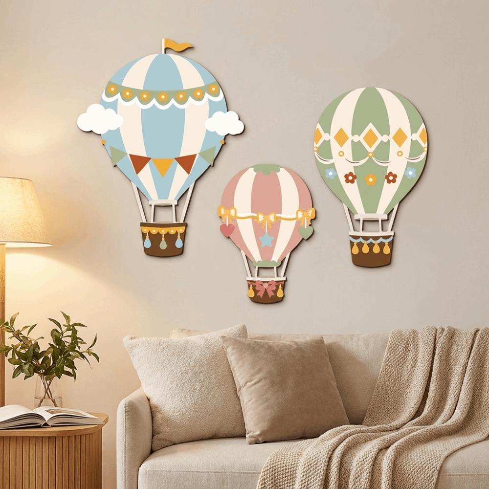 3PCS 3D Hot Air Balloon Decorative Panels Wooden Hot Air Balloons Decoration Restaurant