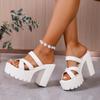 Fashion Outside Platform Slippers Women's Summer New Round Toe Open Toe Cross with Platform One-slip Wear-resistant High Heels
