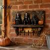 Functional Wooden Key Storage Halloween Holder, Lady Ghost Holder with 4 Hooks, Wall Home Decor Mounted Spooky Rack Organizer for Entryway Hallway