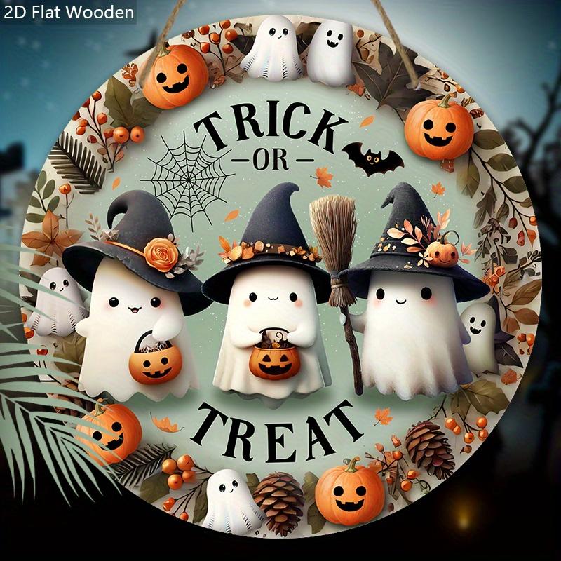Wooden Halloween Sign with Adorable Ghost Pattern Design - Charming Wall Pediments - Ideal for Front Door, Yard, Porch, Room Decor