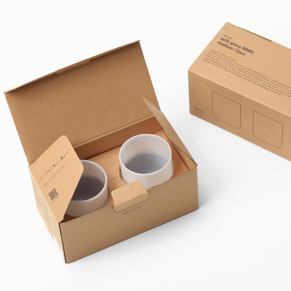 ideaco Milk Glass HAKU Medium White (2-Piece Set) 290ml Capacity (Heat-Resistant, Microwave- and Dishwasher-Safe)