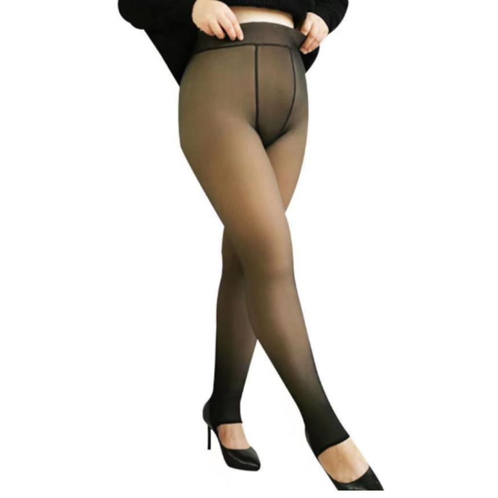 Uccellino Faux Tights, Thick, Sheer, Plus Size, Fleece-Lined, Slimming, Leg-Lengthening, Plus Size (XL, Extra Thick)